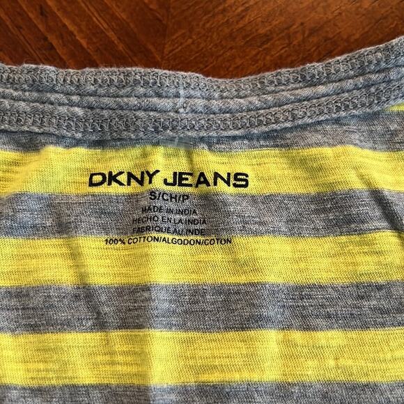 DKNY Jeans Size S Gray & Yellow Striped Knit Top Henley Convertible Sleeve Y2K - Picture 6 of 10